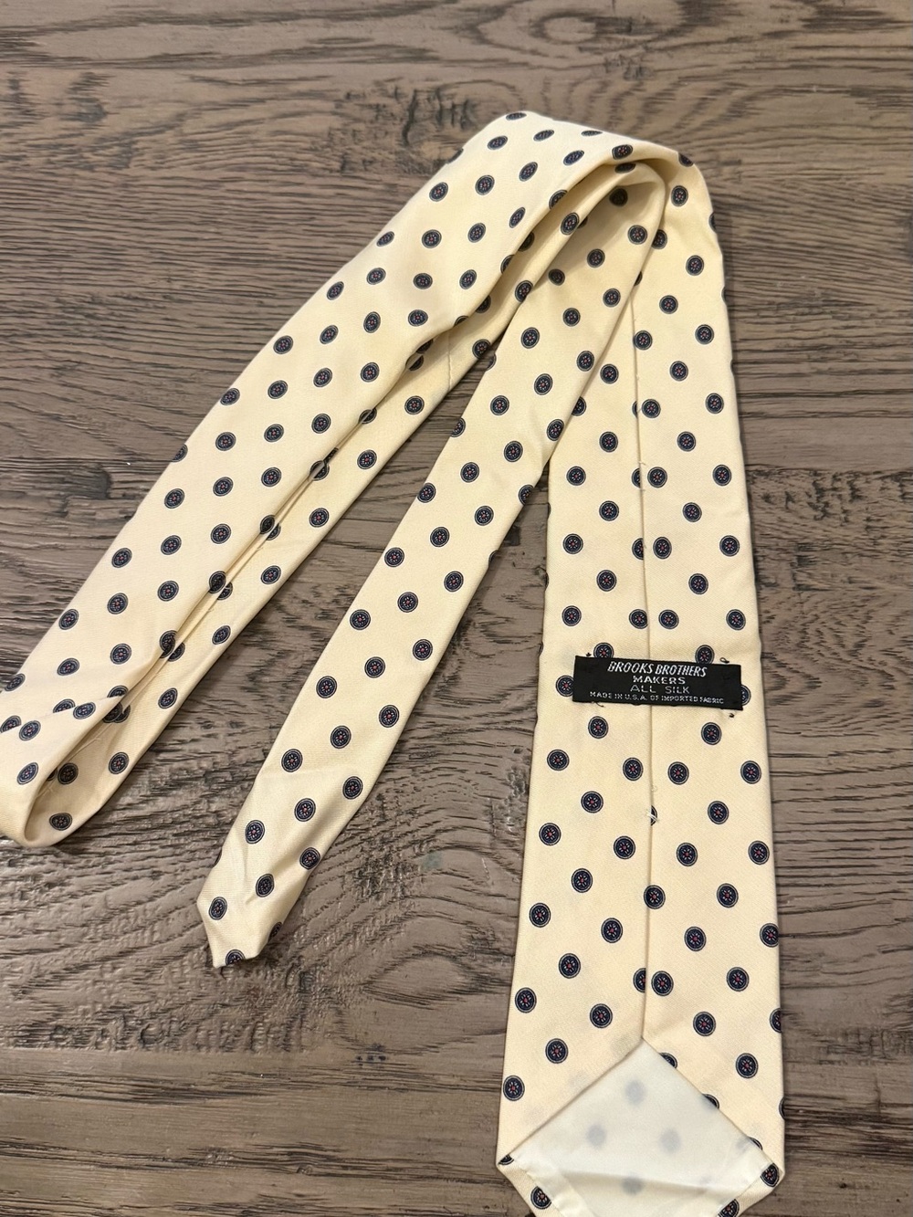 Brooks Brothers Yellow Silk Tie with Navy Dot Pattern